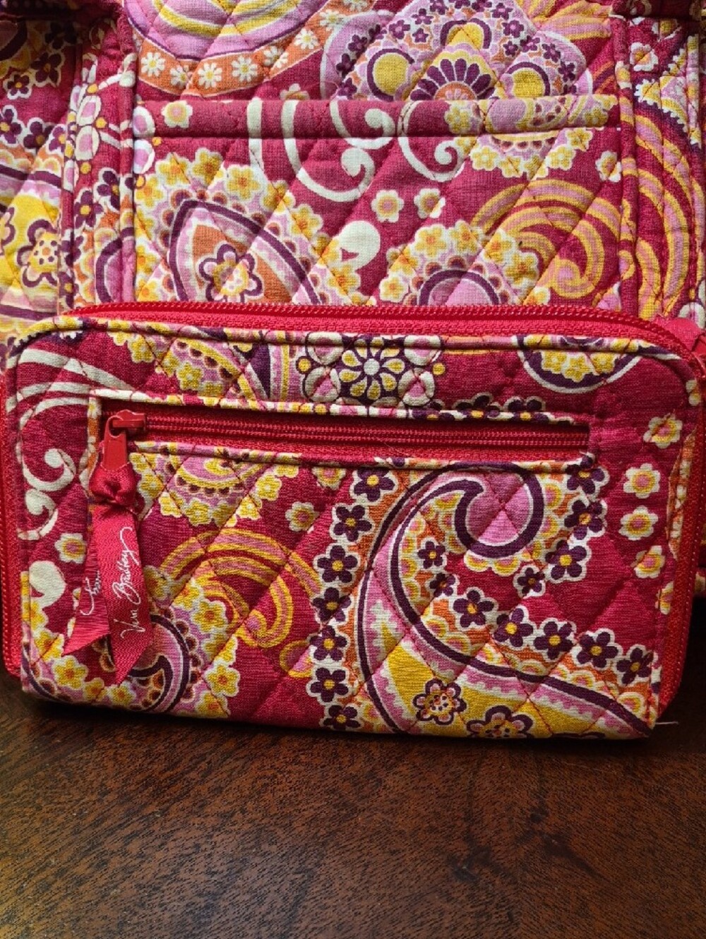Vera Bradley Pink and Yellow Paisley Quilted Tote with Wristlet - Picture 2 of 5